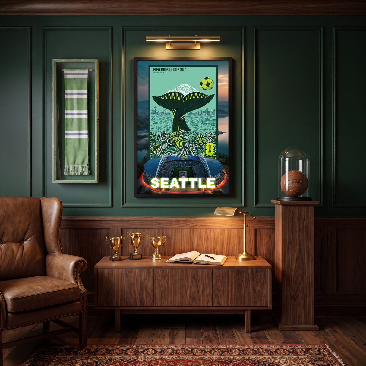 Seattle FIFA World Cup 2026 Officially Licensed Framed Poster – Shadow Box Frame Behind Glass – Collector Trophy Room