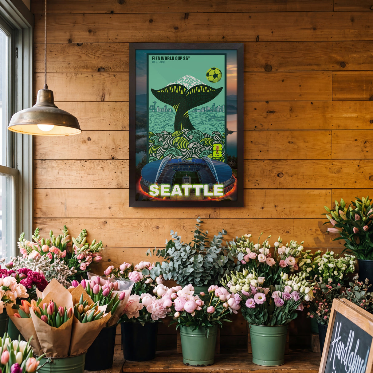 Seattle FIFA World Cup 2026 Officially Licensed Framed Poster – Shadow Box Frame Behind Glass – Flowers