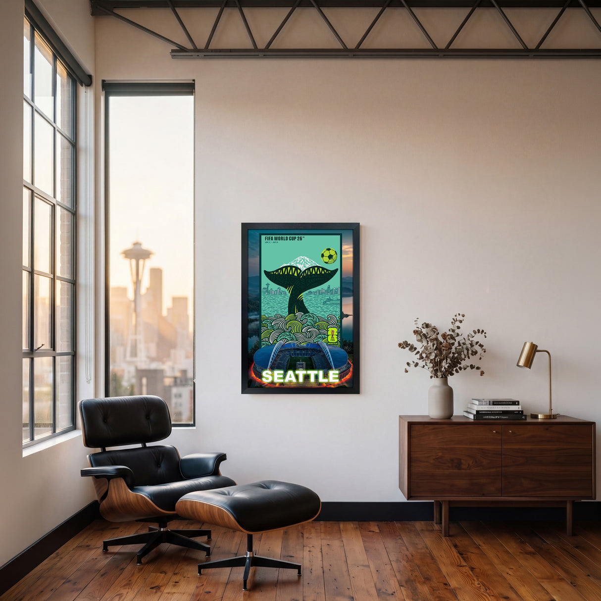 Seattle FIFA World Cup 2026 Officially Licensed Framed Poster – Shadow Box Frame Behind Glass – Indoor