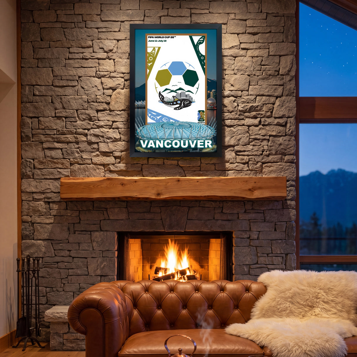Vancouver FIFA World Cup 2026 Officially Licensed Framed Poster – Shadow Box Frame Behind Glass – Home View 3