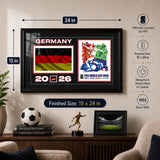 Germany 15x24 Frame 2026 Officially Licensed FIFA World Cup Poster w/ Flag — Wall-mounted lifestyle in a clean modern living room