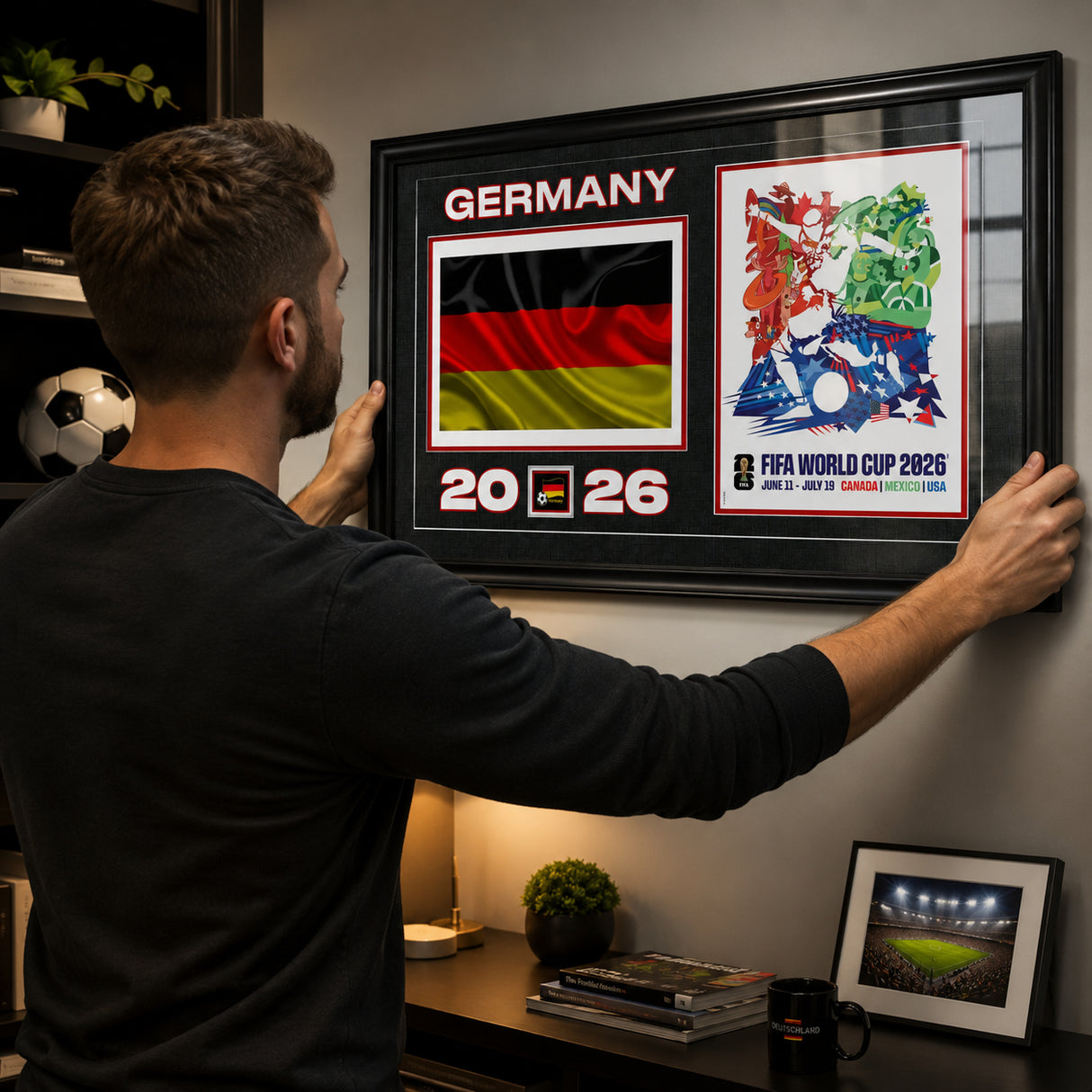 Germany 15x24 Frame 2026 Officially Licensed FIFA World Cup Poster w/ Flag — Unboxing presentation in shipping packaging