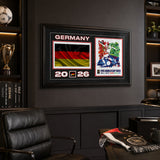 Germany 15x24 Frame 2026 Officially Licensed FIFA World Cup Poster w/ Flag — Displayed in a fan cave with mood lighting