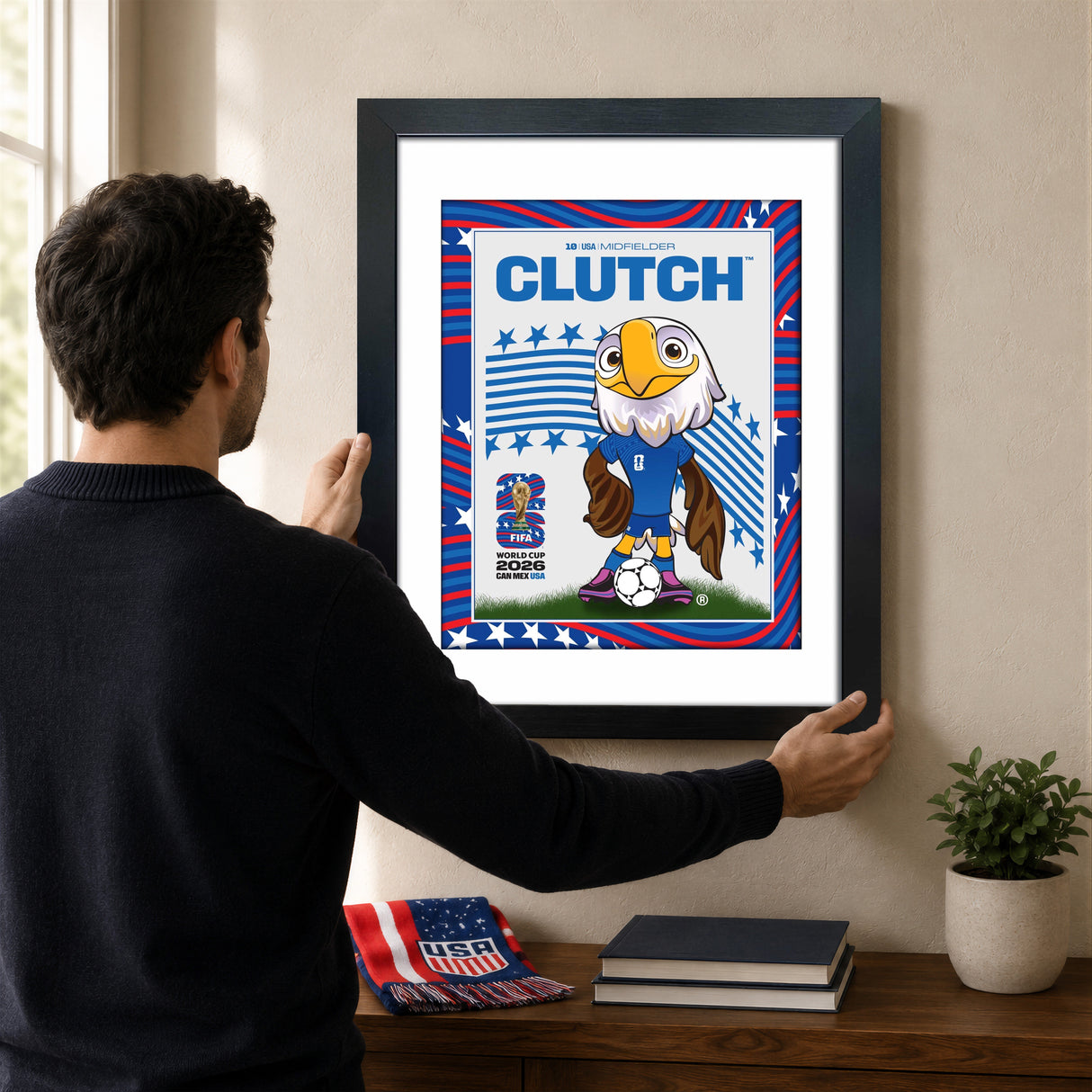 Clutch the Bald Eagle 16x20 Frame Officially Licensed 2026 FIFA World Cup USA Mascot - lifestyle 1