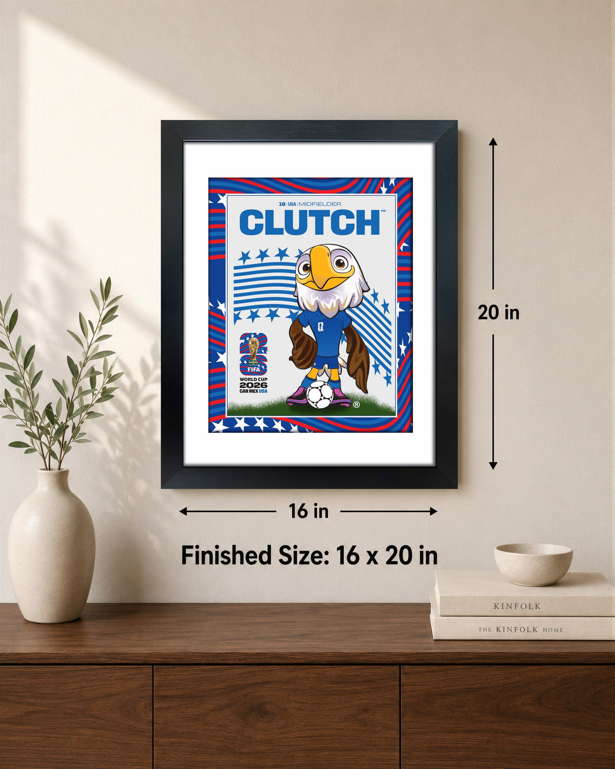 Clutch the Bald Eagle 16x20 Frame Officially Licensed 2026 FIFA World Cup USA Mascot - lifestyle 4