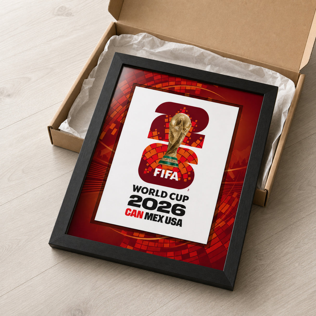 Canada Edition 2026 FIFA World Cup framed poster unboxing lifestyle image