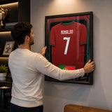 Cristiano Ronaldo Framed 25.75 x 33.75 FIFA World Cup 2026 Portugal Official Home Stadium Replica Puma Jersey - installation lifestyle detail