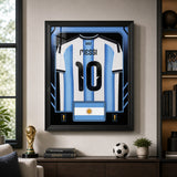 Lionel Messi Framed 25.75 x 33.75 FIFA World Cup 2026 Argentina Official Home Stadium Replica Adidas Jersey - room wall lifestyle display
