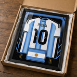 Lionel Messi Framed 25.75 x 33.75 FIFA World Cup 2026 Argentina Official Home Stadium Replica Adidas Jersey - packaging and unboxing view