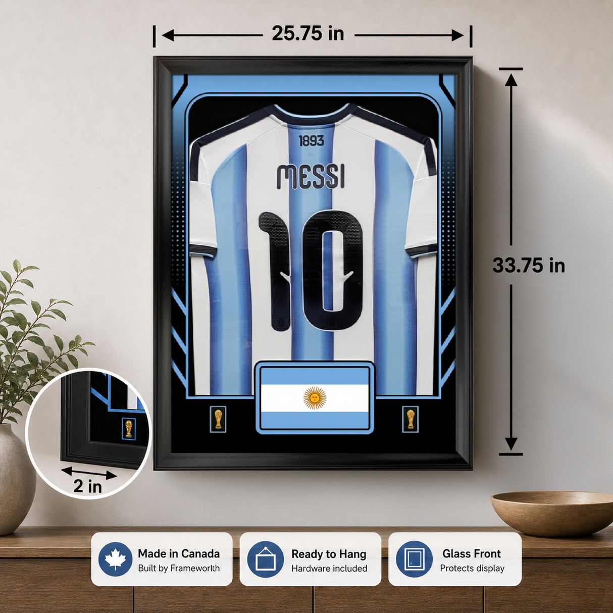 Lionel Messi Framed 25.75 x 33.75 FIFA World Cup 2026 Argentina Official Home Stadium Replica Adidas Jersey
