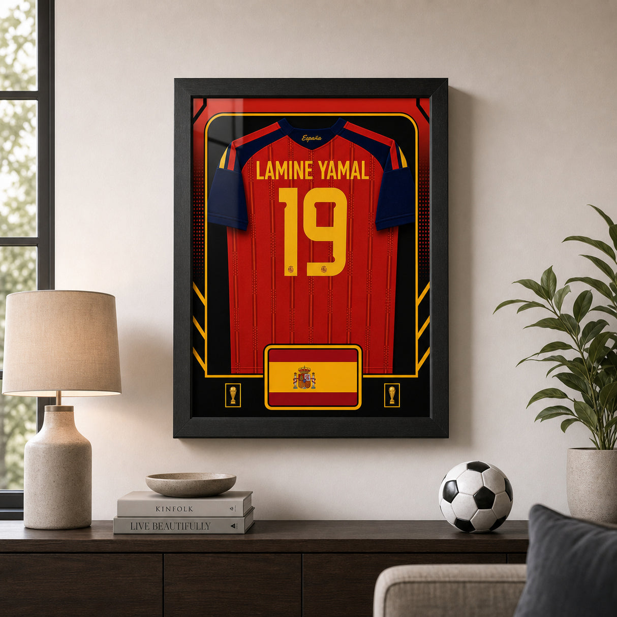Lamine Yamal Spain 2026 framed jersey room wall lifestyle image