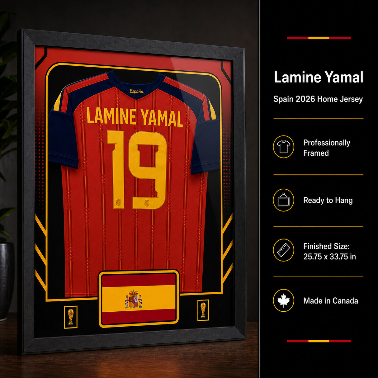 Lamine Yamal Spain 2026 framed jersey feature infographic