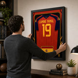Lamine Yamal Spain 2026 framed jersey hanging installation lifestyle image