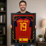 Lamine Yamal Spain 2026 framed jersey held for scale lifestyle image