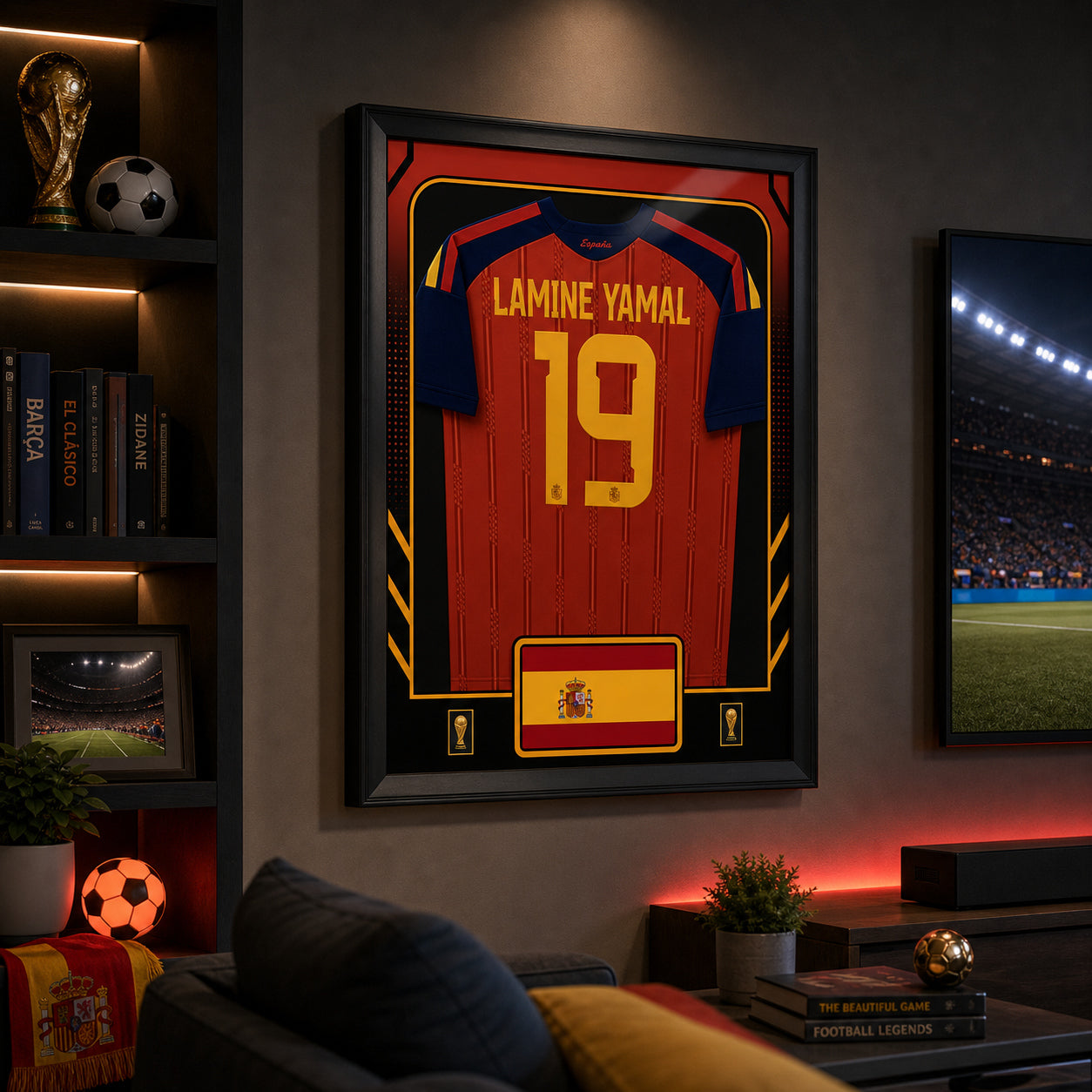 Lamine Yamal Spain 2026 framed jersey supporter decor lifestyle image