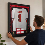Harry Kane Framed 25.75 x 33.75 FIFA World Cup 2026 England Official Home Stadium Replica Nike Jersey - installation lifestyle detail
