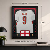 Harry Kane Framed 25.75 x 33.75 FIFA World Cup 2026 England Official Home Stadium Replica Nike Jersey - finished size dimensions