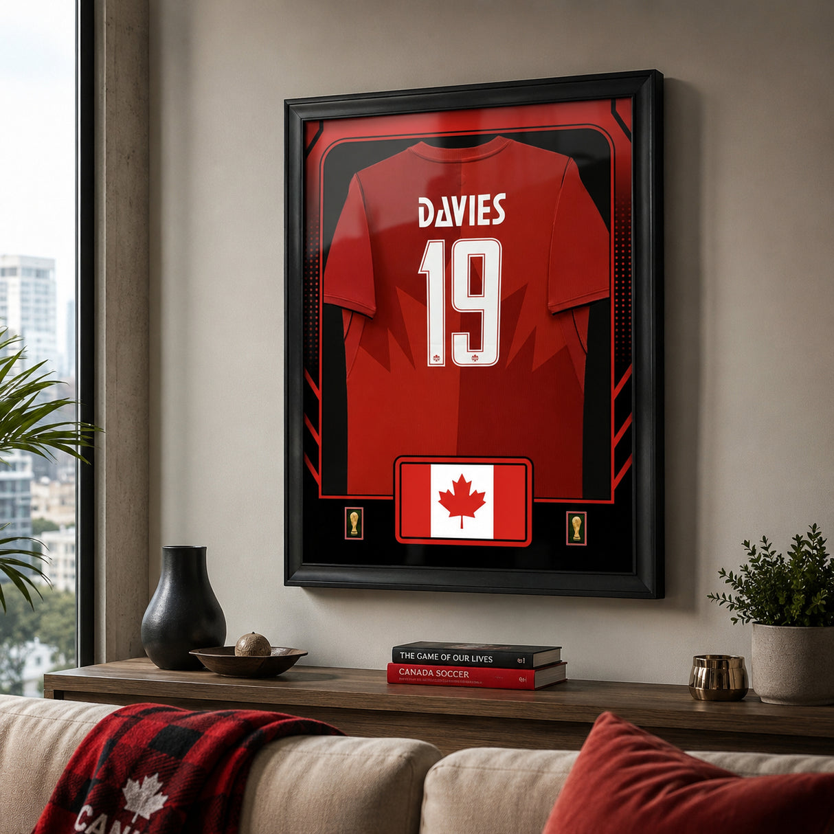 Alphonso Davies framed Canada FIFA World Cup 2026 jersey - Clean wall lifestyle display