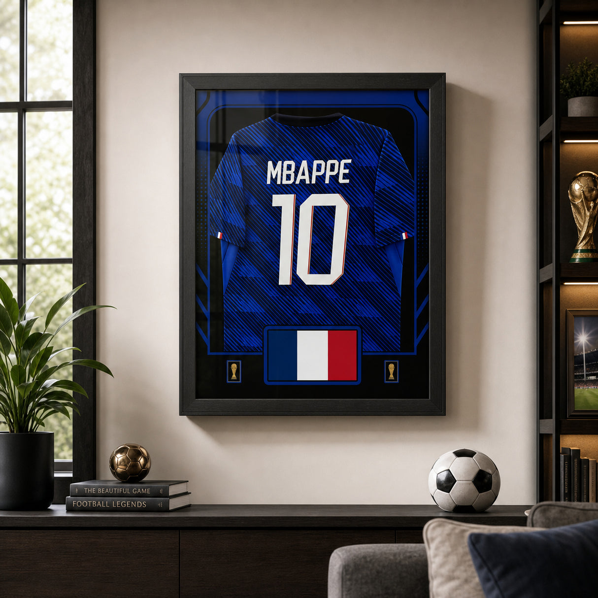 Kylian Mbappe France 2026 framed jersey room wall lifestyle image