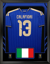 Riccardo Calafiori Framed 25.75x33.75 FIFA World Cup 2026 Official Home Stadium Replica Adidas Jersey - AUCTION