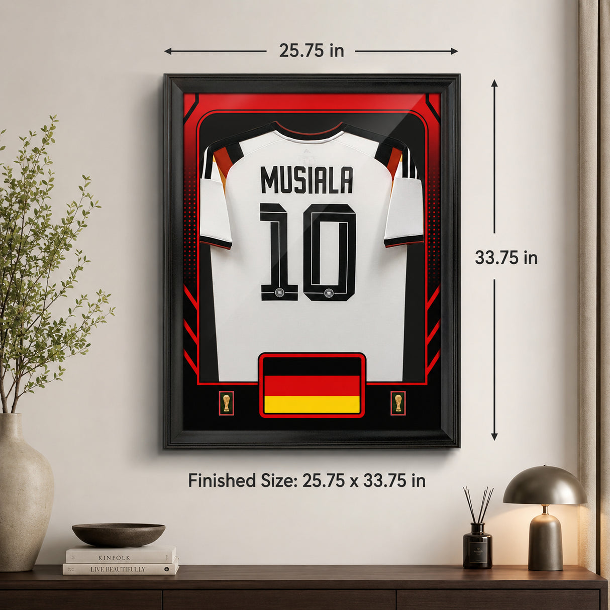 Jamal Musiala framed Germany FIFA World Cup 2026 jersey - Finished size 25.75 by 33.75 inches