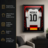 Jamal Musiala framed Germany FIFA World Cup 2026 jersey - Feature infographic with display details