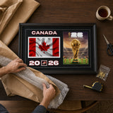 Team Canada 2026 World Cup Flag and Trophy framed print unboxing lifestyle image