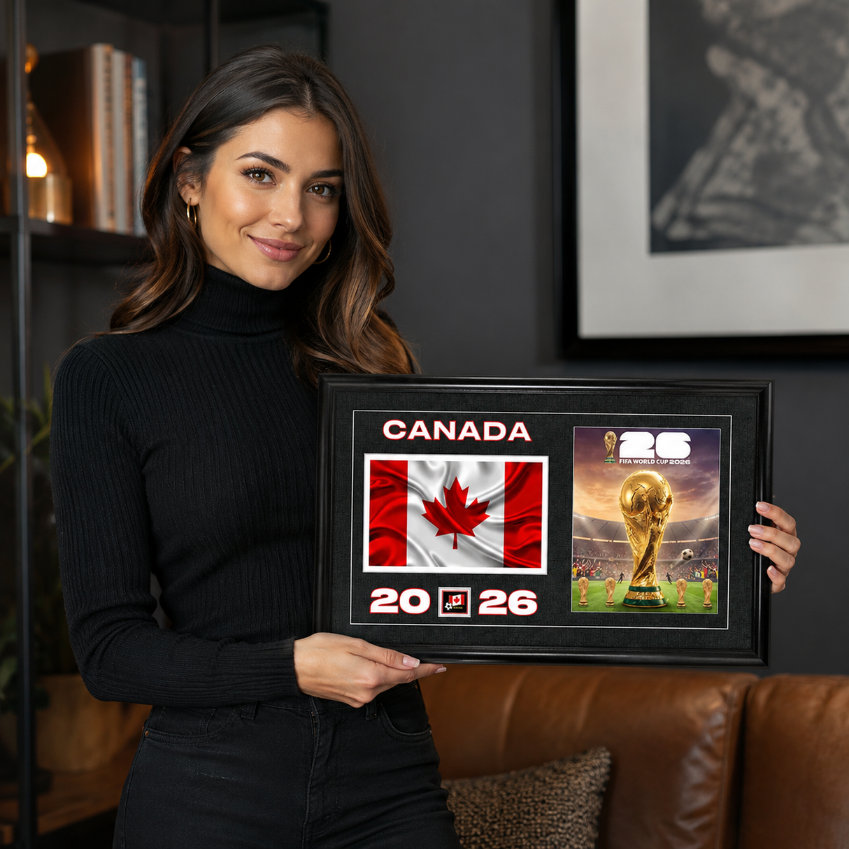 Team Canada 2026 World Cup Flag & Trophy Framed Print 15x24