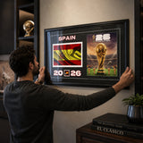 Team Spain 2026 World Cup Flag & Trophy Framed Print 15x24 — Being installed on the wall