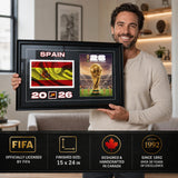 Team Spain 2026 World Cup Flag & Trophy Framed Print 15x24 — Installed above a console with home décor