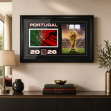 Team Portugal 2026 World Cup Flag & Trophy Framed Print 15x24 — Hero image with dimensions and finish callouts