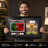 Team Portugal 2026 World Cup Flag & Trophy Framed Print 15x24 — Held in hand showing scale and detail