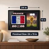 Team France 2026 World Cup Flag & Trophy Framed Print 15x24 — Finished size 24 by 15 inches