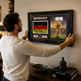 Team Germany 2026 World Cup Flag & Trophy Framed Print 15x24 — Being installed on the wall