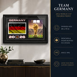 Team Germany 2026 World Cup Flag & Trophy Framed Print 15x24 — Hero image with dimensions and finish callouts