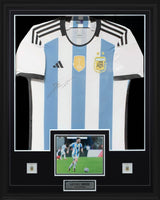 Lionel Messi Front Signed Framed Argentina 2022 World Cup Winners Home Shirt 2 Star Edition - AUCTION