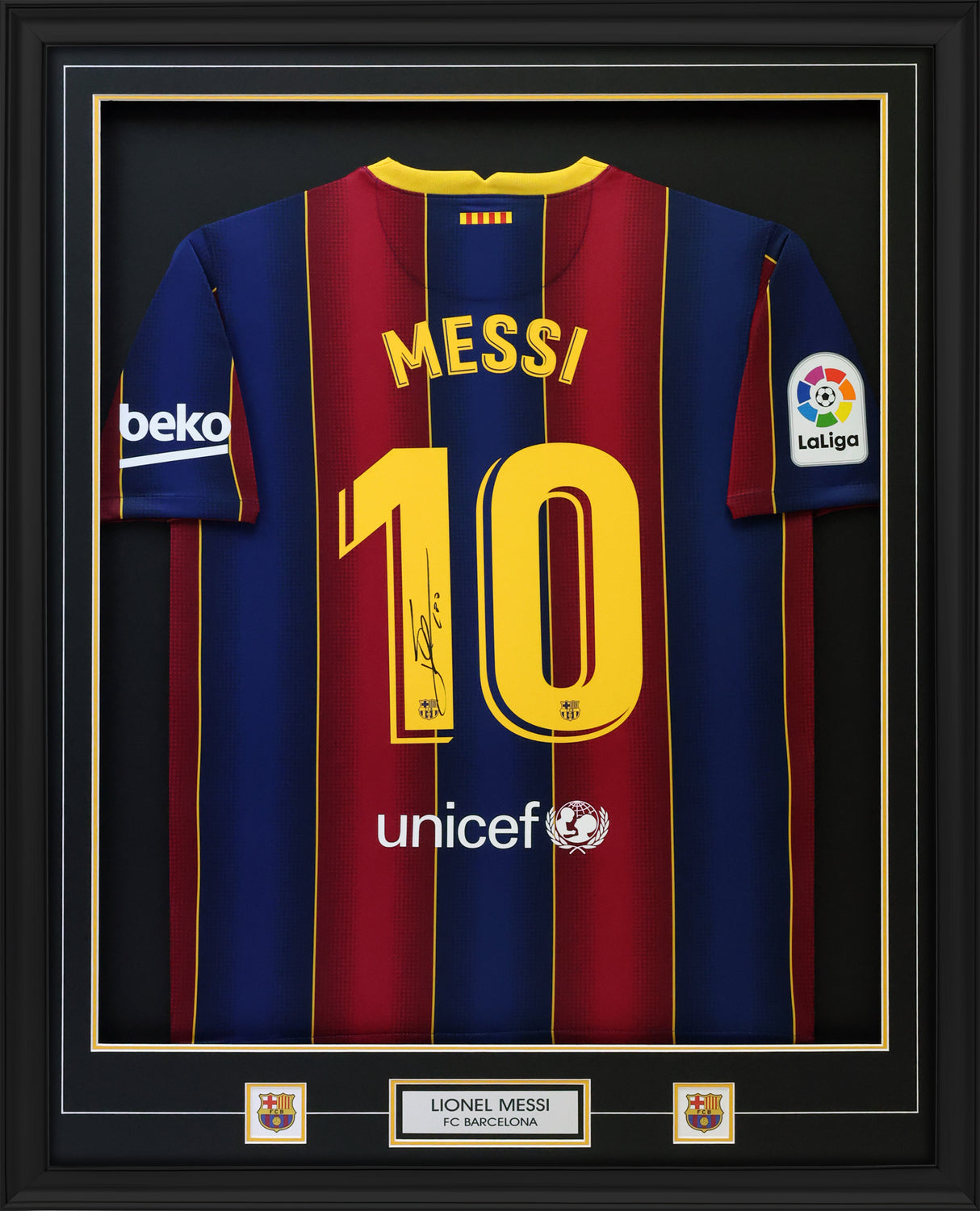 Lionel Messi Signed Framed 34x42 FC Barcelona 2020 - 21 Home Jersey - AUCTION