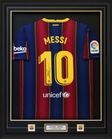 Lionel Messi Signed Framed 34x42 FC Barcelona 2020 - 21 Home Jersey - AUCTION