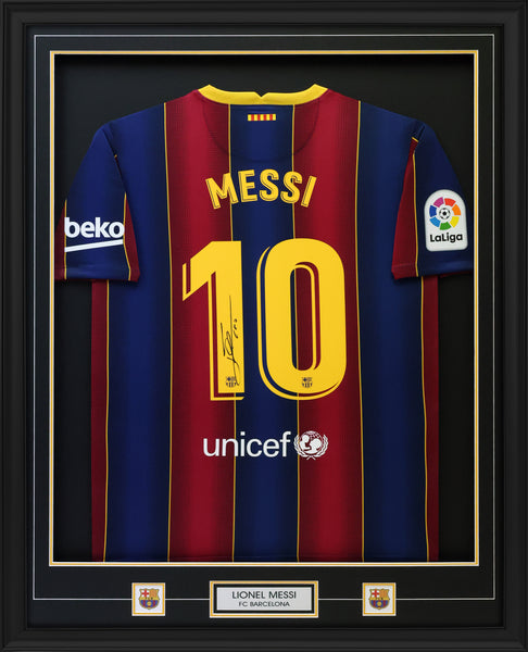 Lionel Messi Signed Framed 34x42 FC Barcelona 2020 - 21 Home