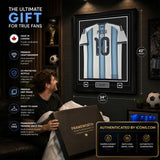 Lionel Messi signed framed Argentina jersey — features and Icons.com authentication
