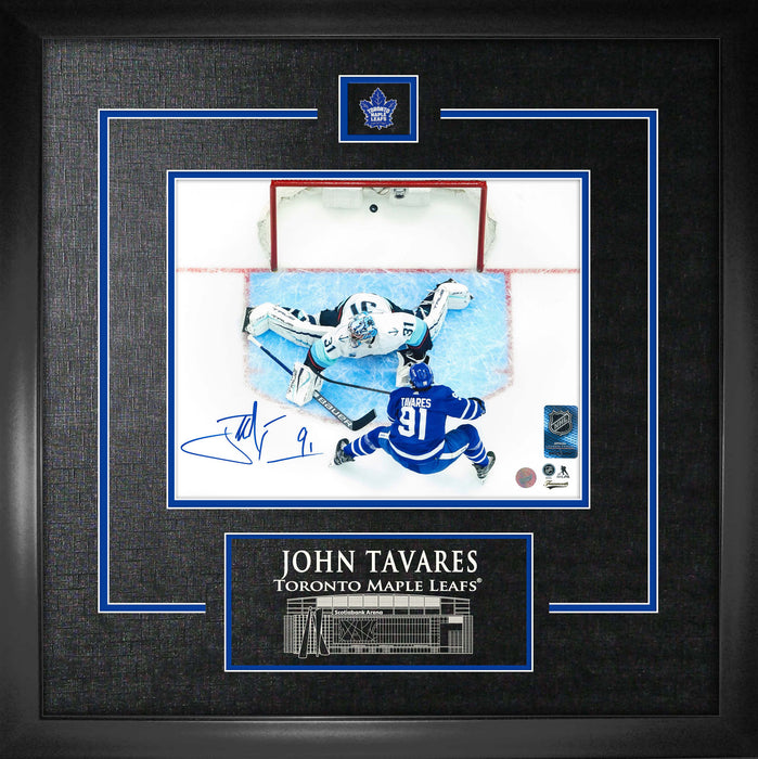 John Tavares Toronto Maple Leafs Signed Framed 8x10 Scoring Overhead Photo