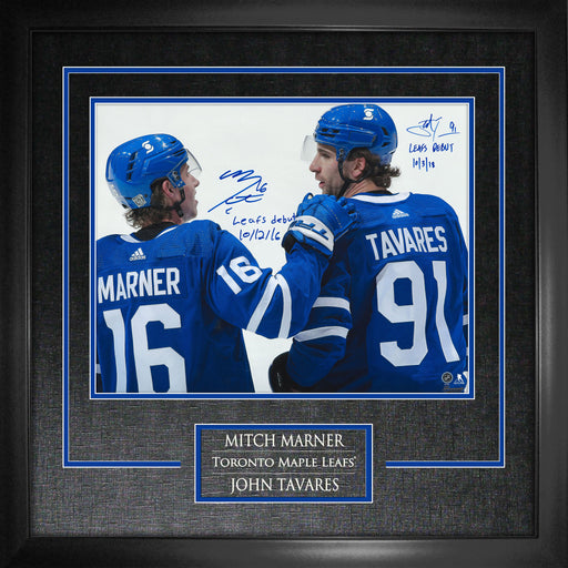 John Tavares and Mitch Marner Toronto Maple Leafs Signed Framed 11x14 Backview Photo with "Leafs Debut" inscribed and dated - Frameworth Sports Canada 
