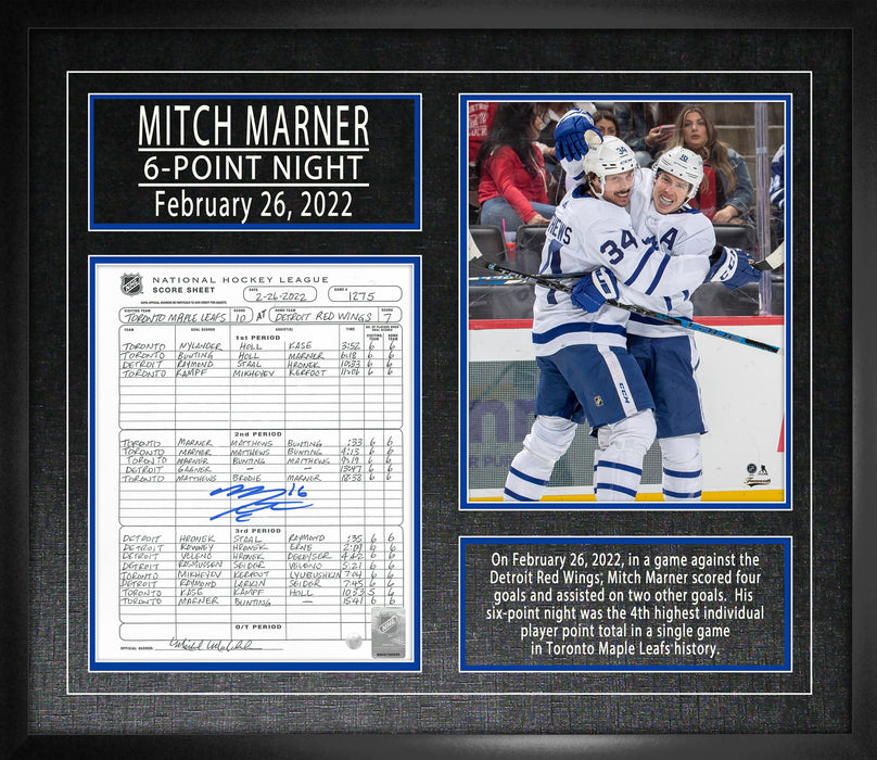 Mitch Marner Toronto Maple Leafs Signed Frame Six-Point Night Scoresheet - Frameworth Sports Canada 
