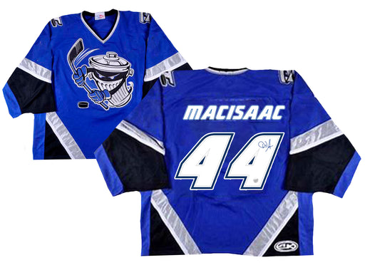 Dave MacIssac Signed Danbury Trashers Blue Game Model Jersey - Frameworth Sports Canada 