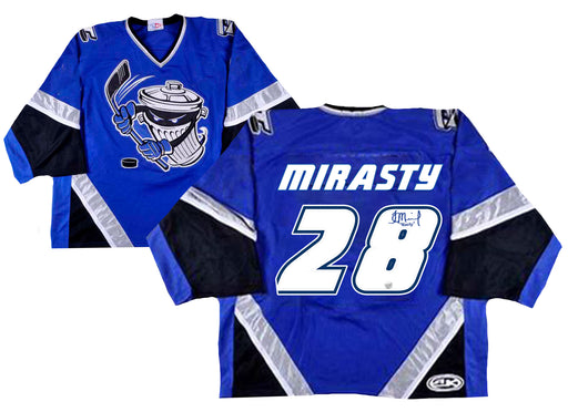 Jon Mirasty Signed Danbury Trashers Blue Game Model Jersey - Frameworth Sports Canada 