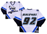 Frank Bialowas Signed Danbury Trashers White Game Model Jersey - Frameworth Sports Canada 