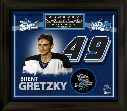 Brent Gretzky Signed Framed Danbury Trashers Puck - Frameworth Sports Canada 