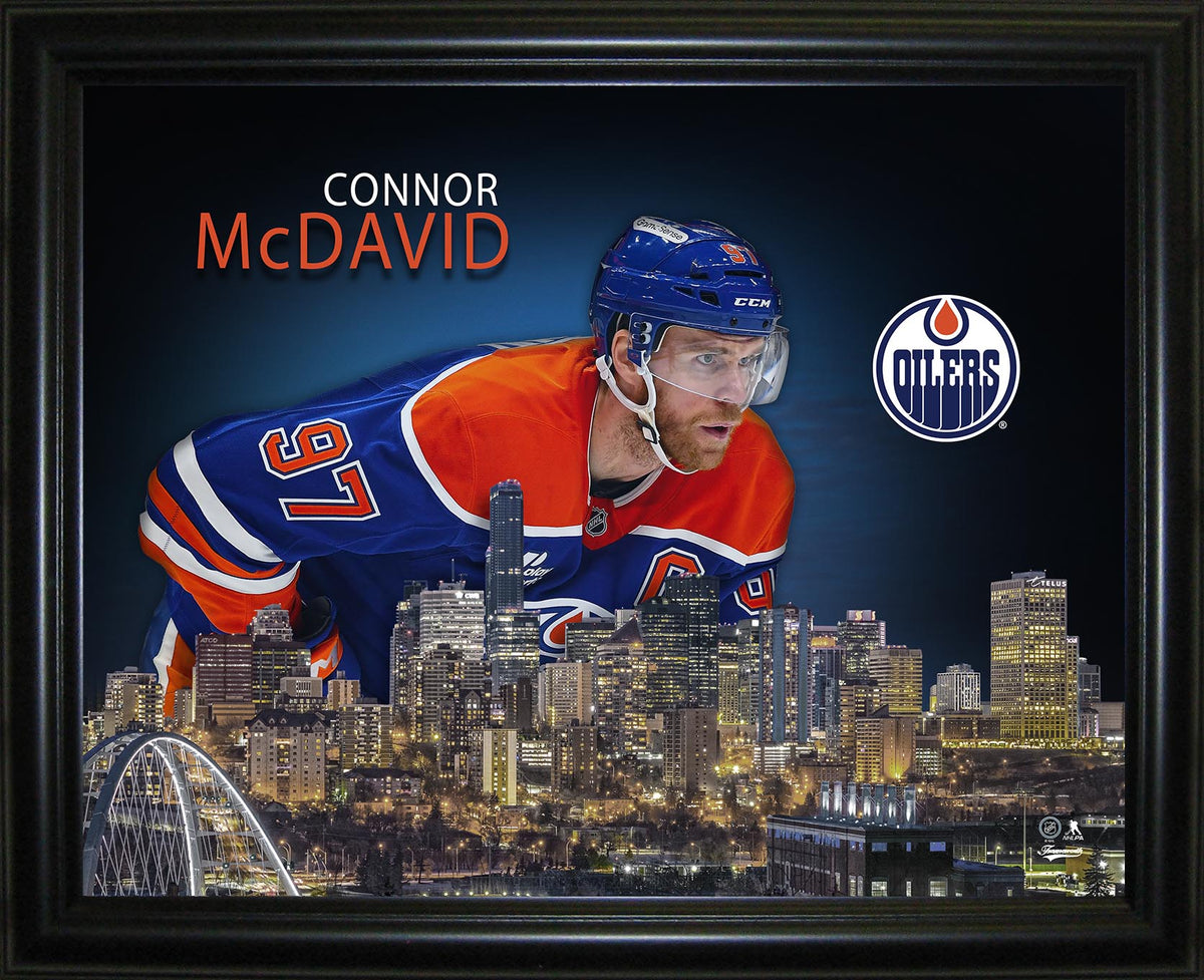 Connor McDavid 16x20 Framed Skyline Print Edmonton Oilers