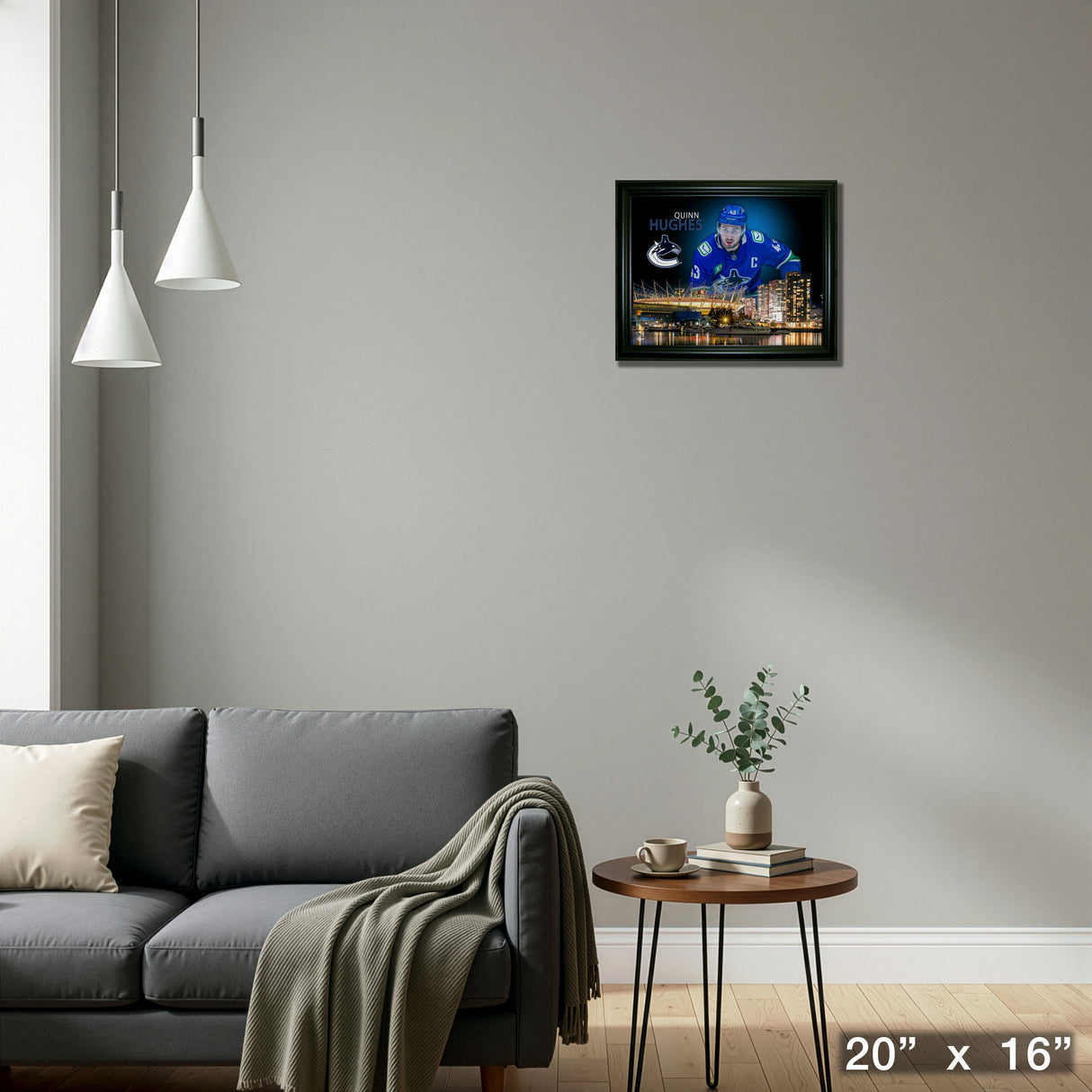 Quinn Hughes 16x20 Framed Skyline Print Vancouver Canucks – Detail – Frameworth