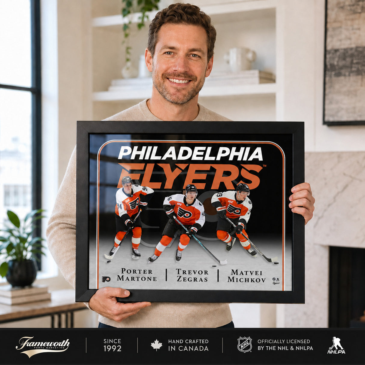 Philadelphia Flyers Triple Player Collage — collector holding frame